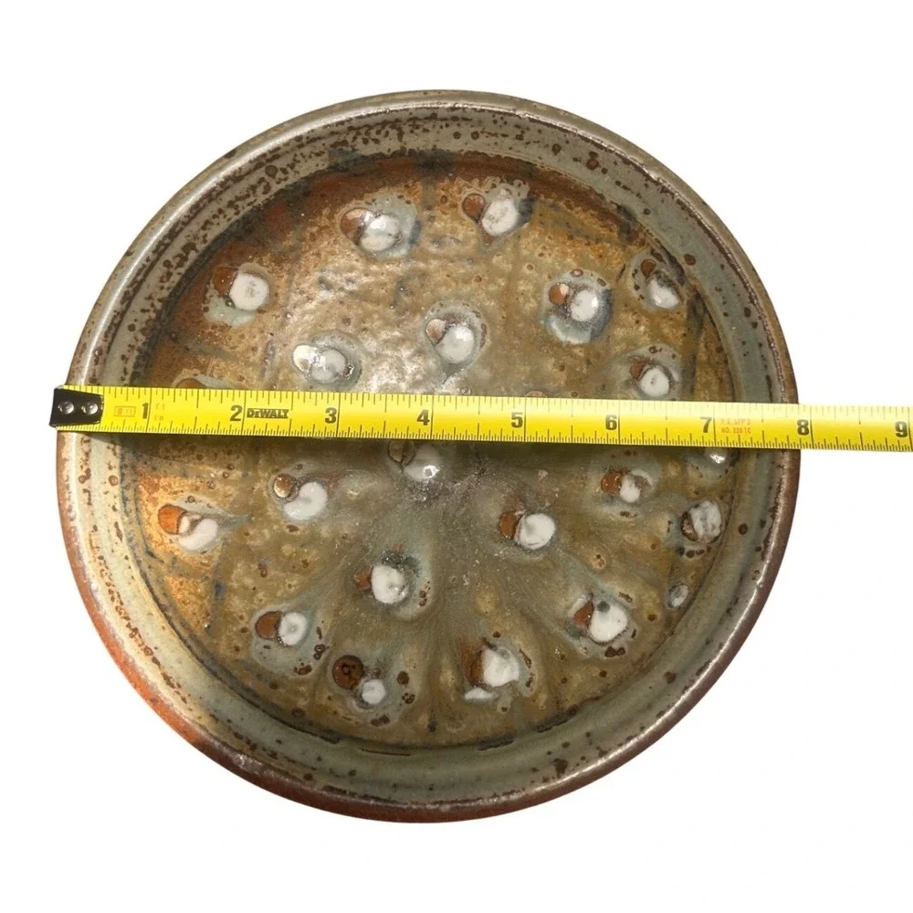 Studio Pottery Signed Stoneware Bowl Earthy Reactive Glaze Thumbprint Design